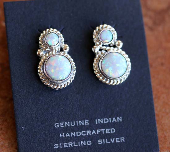 Navajo Silver Created Opal Earrings