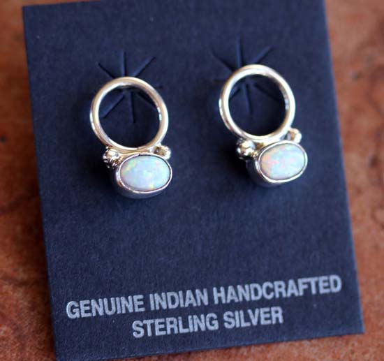 Navajo Silver Created Opal Earrings