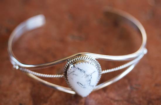 Navajo Silver Howlite Bracelet by Patrick Yazzie