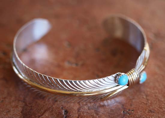 Navajo Sterling Silver Turquoise Feather Bracelet