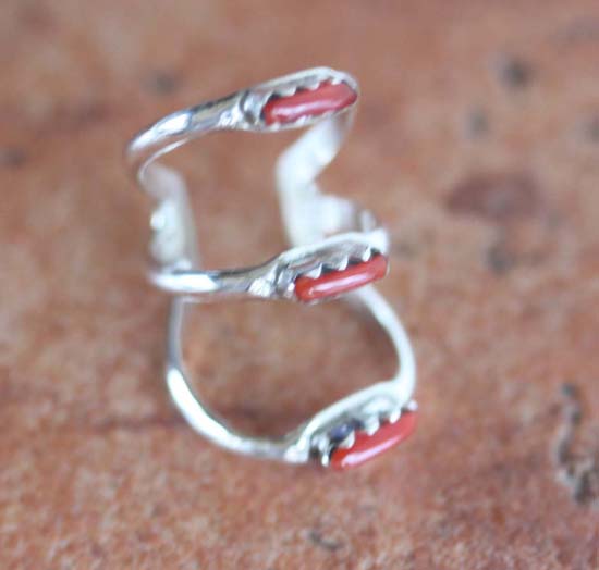 Navajo Silver Coral Ear Cuff