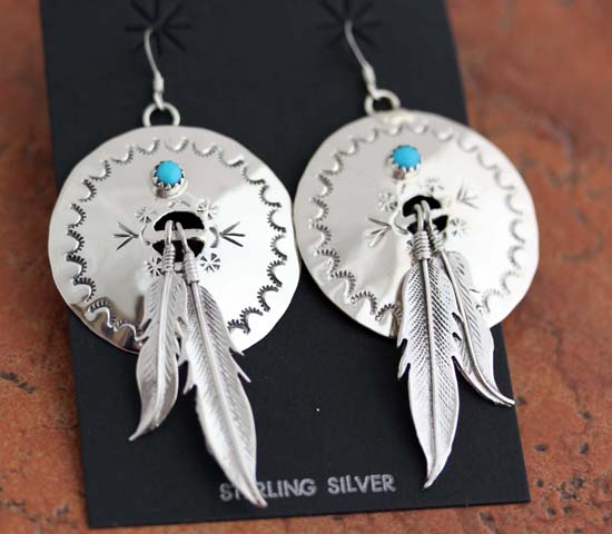 Navajo Silver Turquoise Feather Earrings