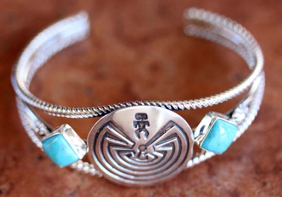 Navajo Sterling Turquoise Man in the Maze Bracelet