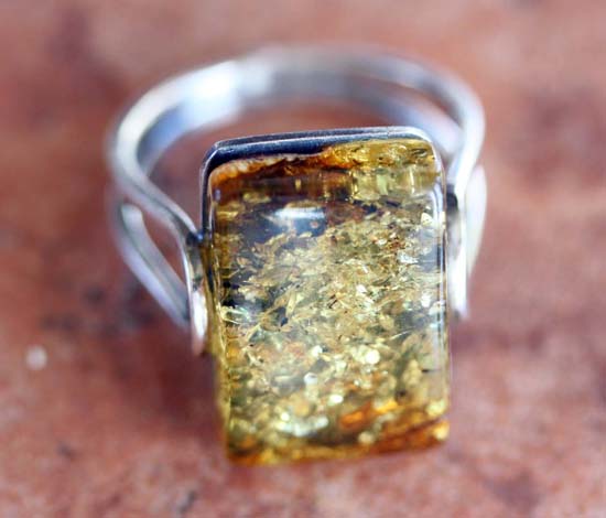 Sterling Silver Baltic Amber Ring Size 8