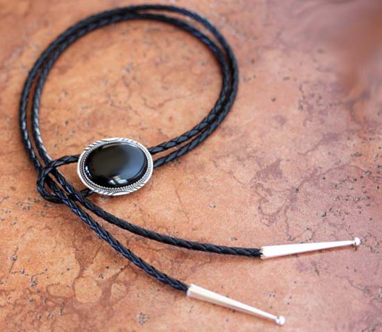 Navajo Silver Onyx Bolo Tie