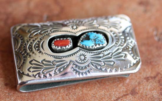 Navajo Coral Turquoise Money Clip