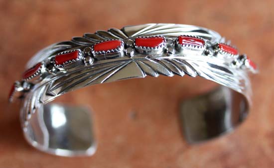 Navajo Sterling Silver Coral Bracelet