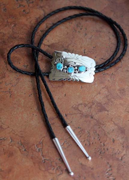 Navajo Silver Turquoise Bolo Tie