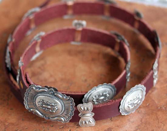 Navajo Leather Sterling Silver Concho Belt