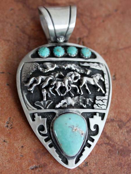 Navajo Silver Turquoise Horse Pendant