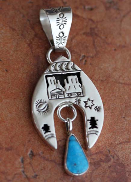 Navajo Silver Turquoise Storyteller Pendant