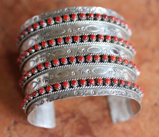 Zuni Silver Coral Bracelet by JP Ukestine