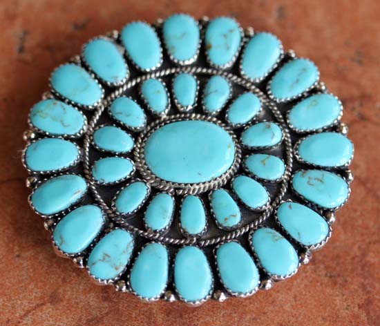 Navajo Silver Turquoise Cluster Belt Buckle