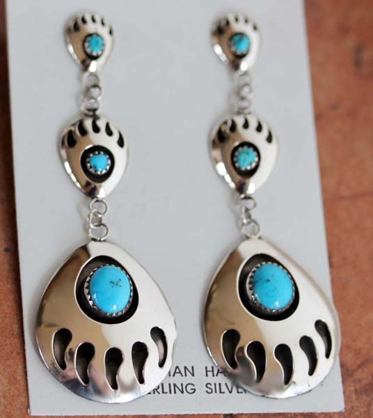 Navajo Turquoise Bear Paw Earrings