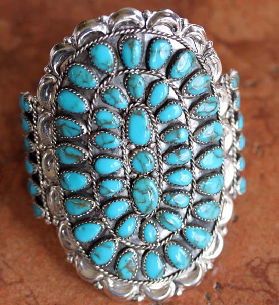 Navajo Sterling Silver Turquoise Cluster Bracelet