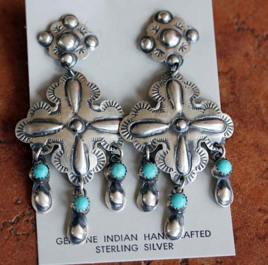 Navajo Sterling Silver Turquoise Cross Earrings