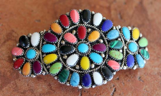 Navajo Multi_Stone Cluster Barrette by J Williams