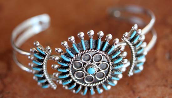 Zuni Sterling Silver Turquoise Cluster Bracelet