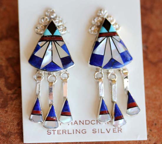 Zuni Silver Multi_Stone Earrings