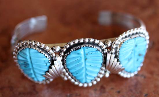 Zuni Sterling Turquoise Leaf Bracelet