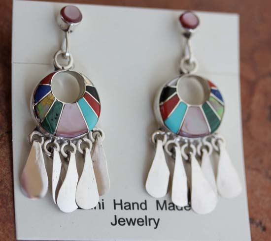 Zuni Silver Multi_Stone inlay Earrings