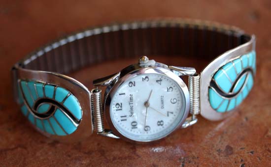 Zuni Turquoise Inlay Men's Watch by Amy Quandelacy