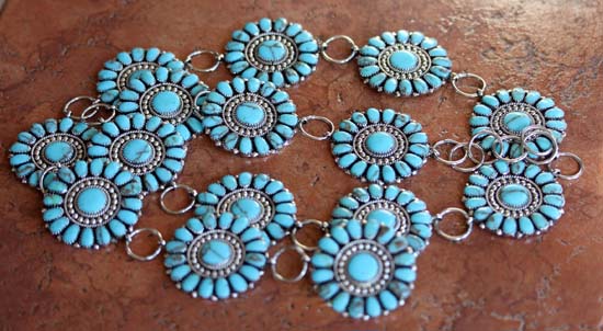 Navajo Sterling Silver Turquoise Cluster Concho Link Belt