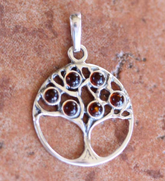 Sterling Silver Baltic Amber Tree of Life Pendant