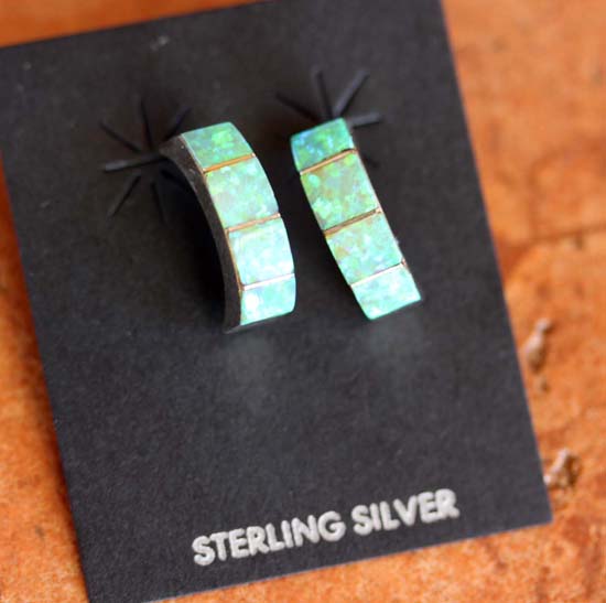 Zuni Silver Created Opal Earrings