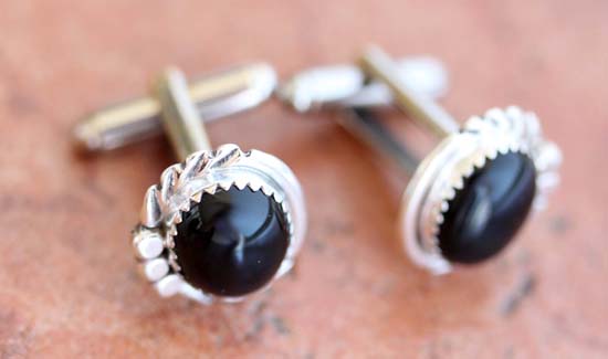 Navajo Silver Onyx Cuff Links by S Cadman