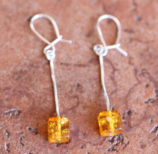 Sterling Silver Baltic Amber Cube Earrings