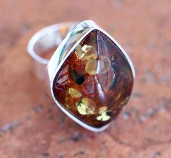 Sterling Silver Baltic Amber Ring Size 6 1/2