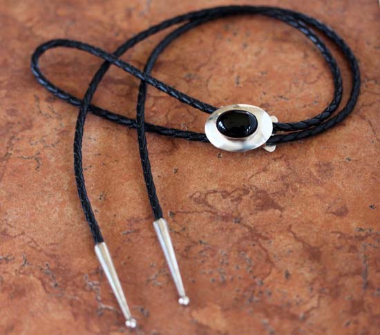 Navajo Silver Onyx Bolo Tie