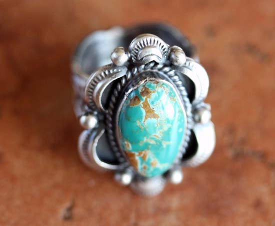 Navajo Silver Turquoise Ring Size 7 1/2