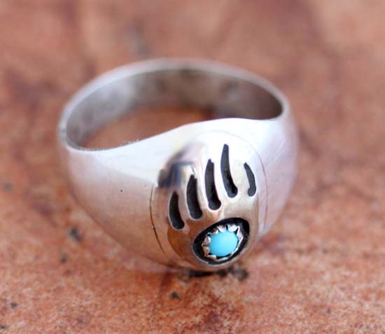 Navajo Silver Turquoise Bear Paw Ring Size 10 1/2