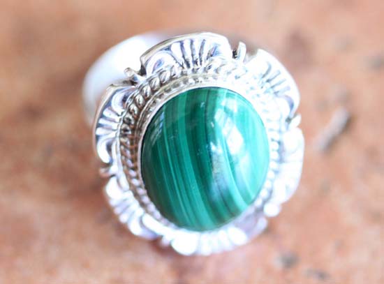 Navajo Silver Malachite Ring Size 6 1/2