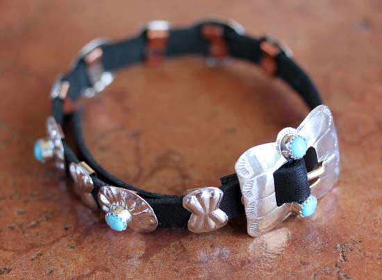 Navajo Silver Leather Concho Style Bracelet