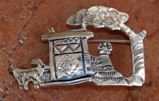 Navajo Indian Silver Storyteller Pin by A Martinez
