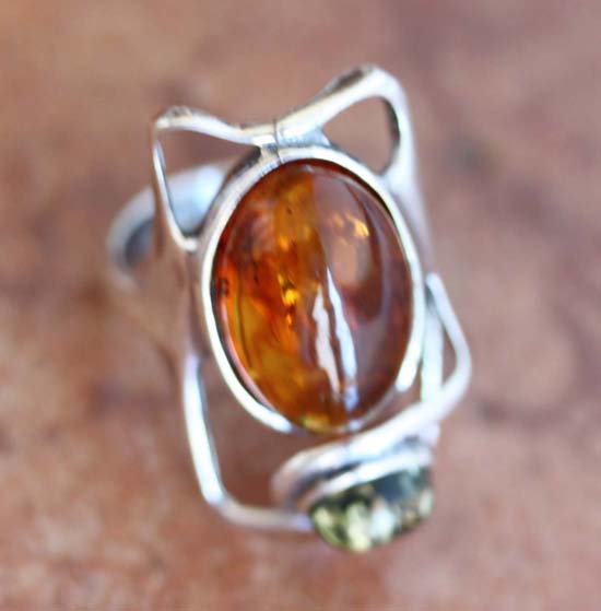 Sterling Silver Baltic Amber Ring Size 7