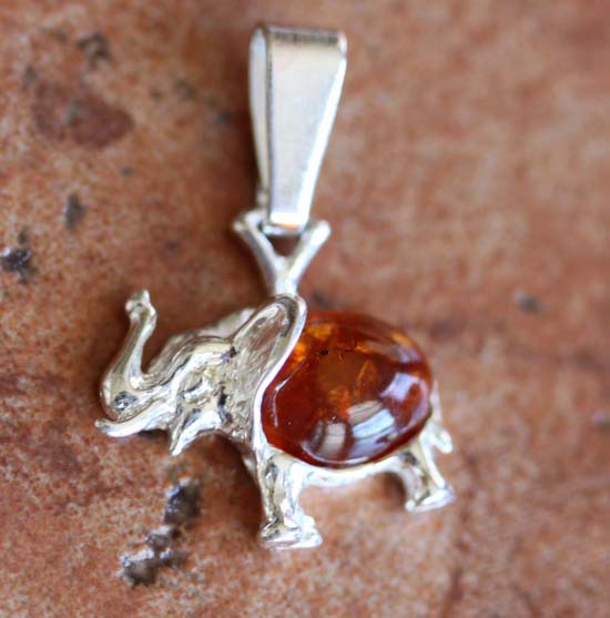 Sterling Silver Baltic Amber Elephant Pendant