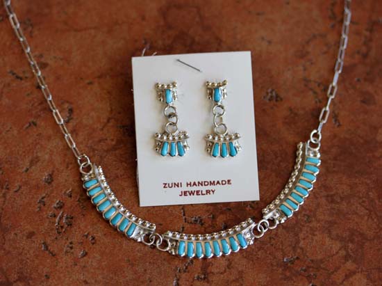 Zuni Turquoise Necklace and Earrings Set