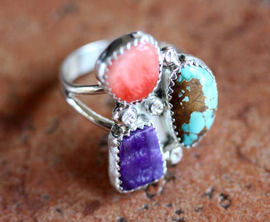 Navajo Silver Multi_Stone Ring Size 9