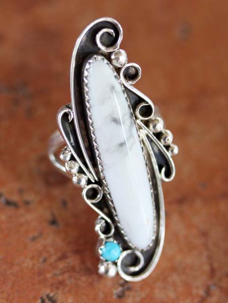 Navajo Silver Howlite Ring Size 6 1/2