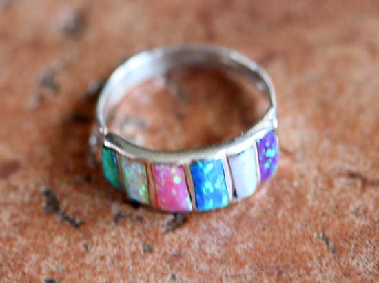 Navajo Silver Created Opal Ring Size 6