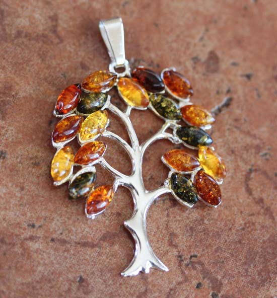 Sterling Silver Baltic Amber Tree Pendant