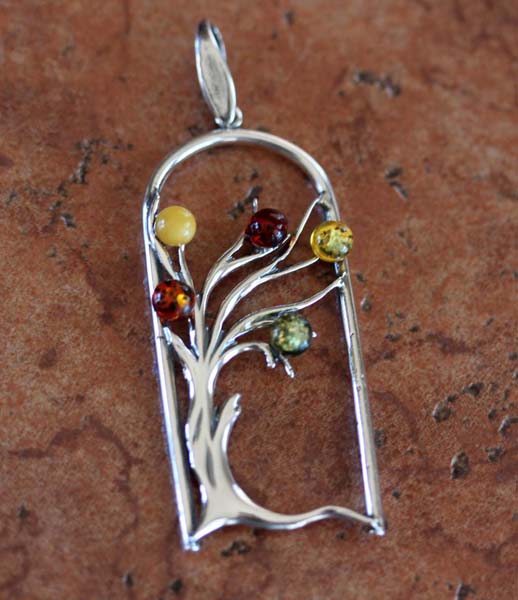 Sterling Silver Baltic Amber Tree Pendant