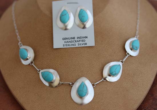 Navajo Sterling Turquoise Necklace Set by Nancy Wilson