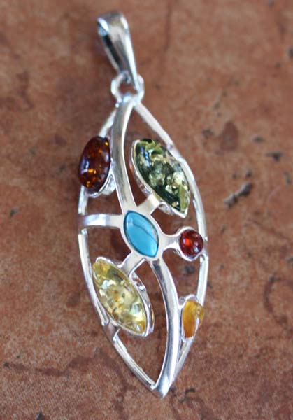 Sterling Silver Baltic Amber Turquoise Pendant