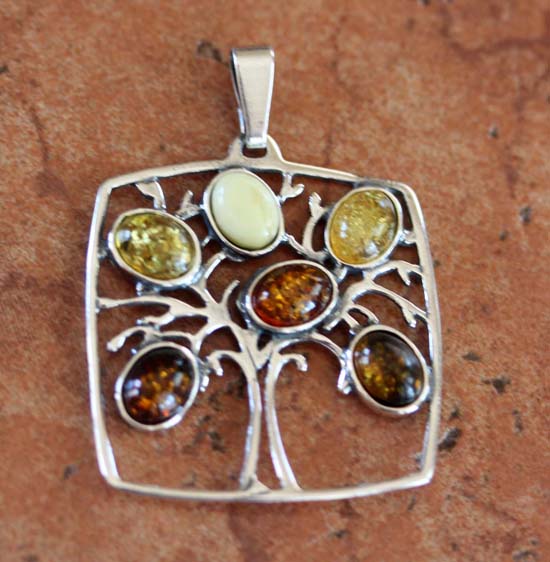 Sterling Silver Baltic Amber Tree of Life Pendant