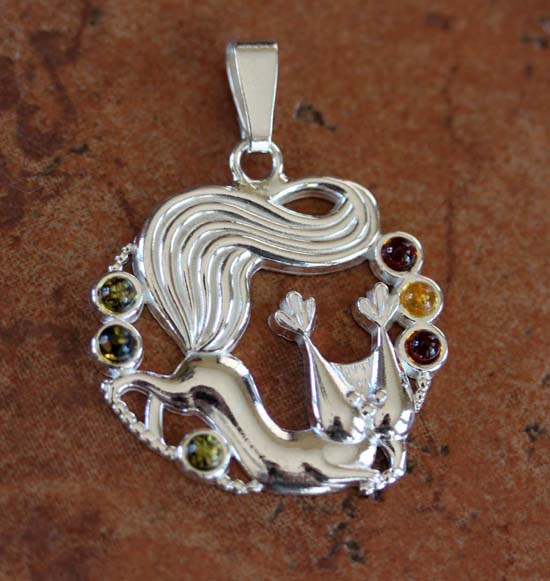 Sterling Silver Baltic Amber Cat Pendant